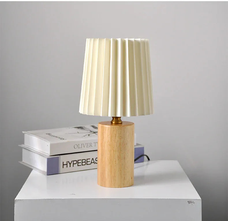 Vintage pleated wood column table lamp