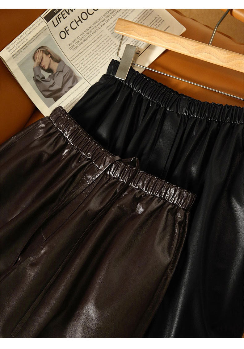 High waist cropped leather wide leg pants