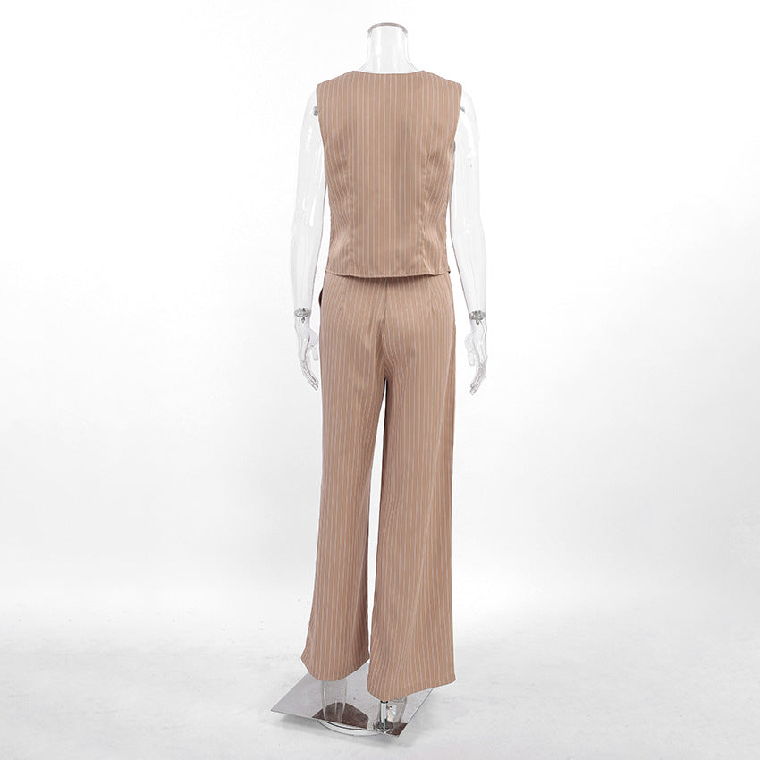 Women’s Pinstripe Two-Piece Vest and Wide-Leg Trouser Set