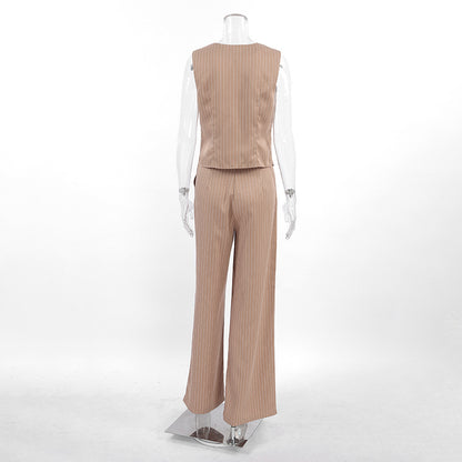 Women’s Pinstripe Two-Piece Vest and Wide-Leg Trouser Set