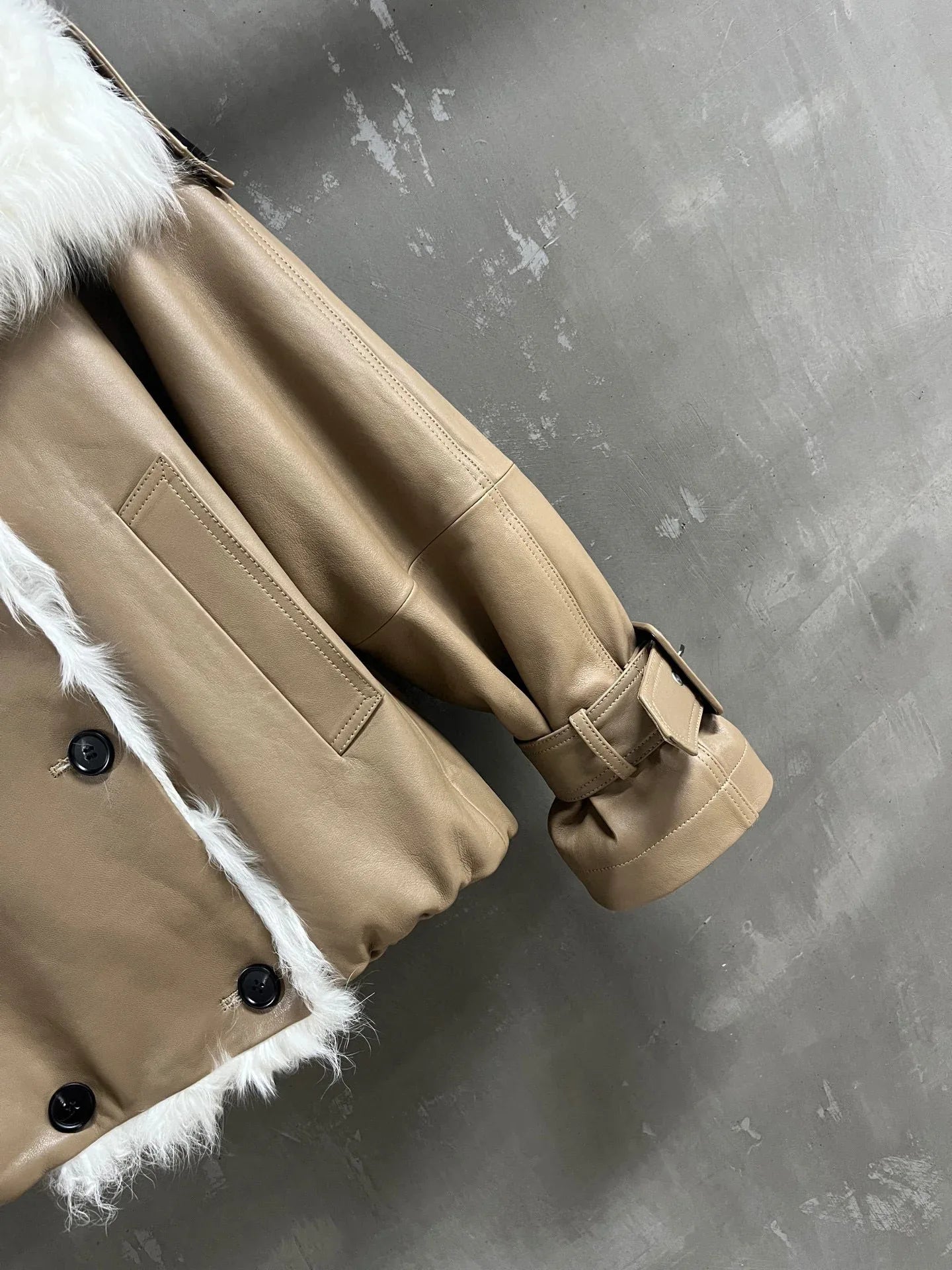 Women’s Leather Jacket Fur With Oversized Collar