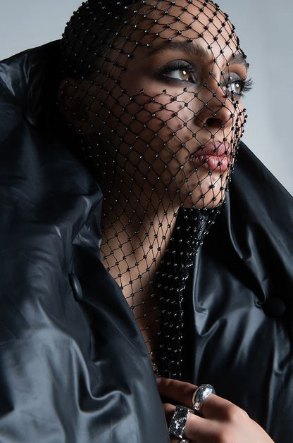 Rhinestone mesh hood women crystal net face cover festival
