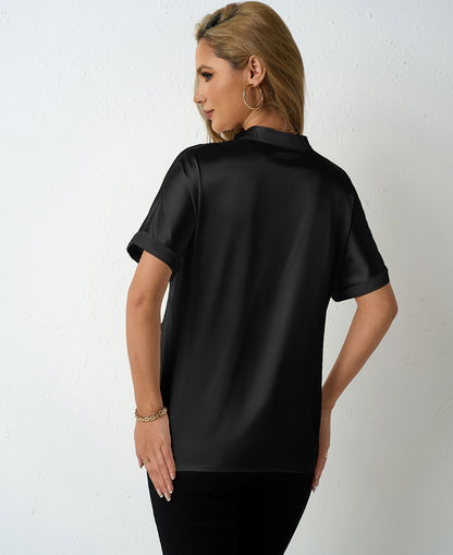 Women Satin Batwing Short Sleeve Shirts