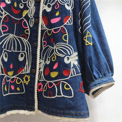 Retro Embroidered Denim Jacket for Women