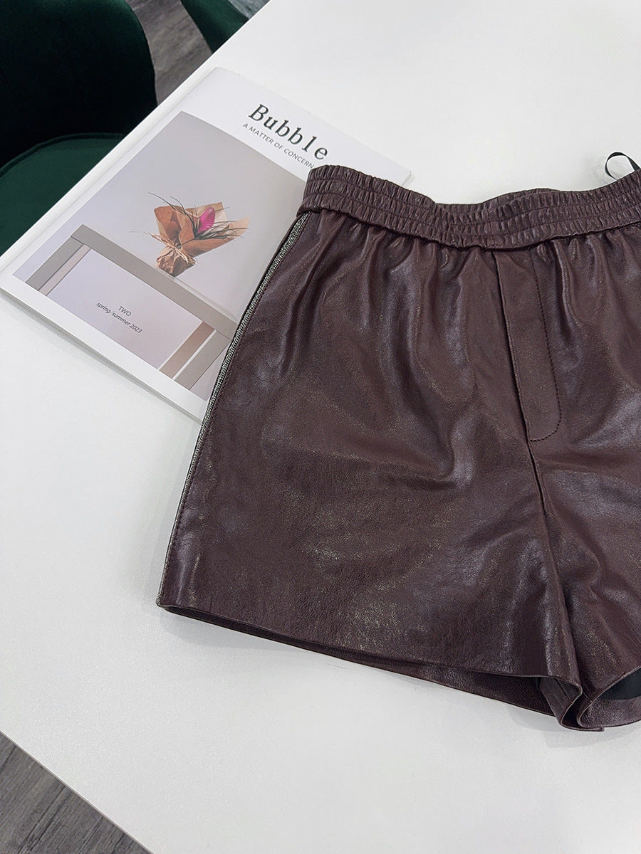 Brown Genuine Leather Shorts for Women