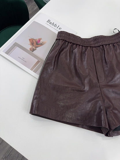 Brown Genuine Leather Shorts for Women