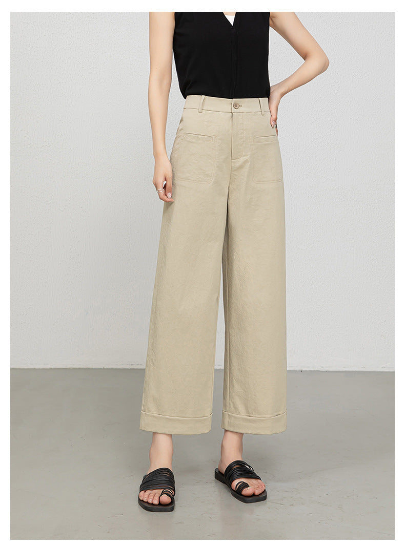 High waisted cropped pants women with rolled cuffs