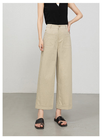 High waisted cropped pants women with rolled cuffs