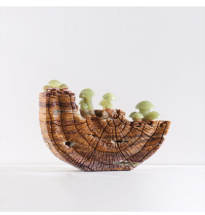 Natural Jadeite Mushroom Marble Ornament