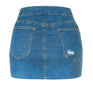 Ripped Washed Denim Mini Skirt with Multi-Button Front