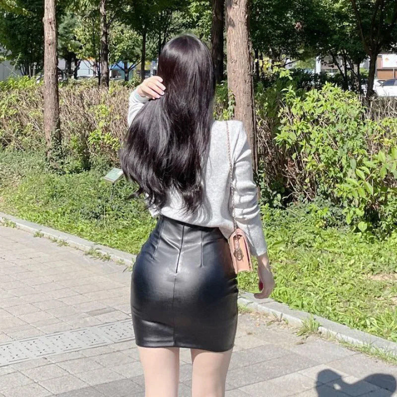 High Waisted Black Faux Leather Mini Skirt for Women