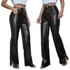 High Waisted Faux Leather Pants Wide Leg Split Hem