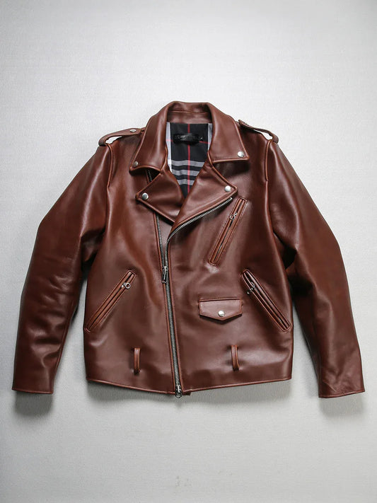 Men’s Oily Brown Waxed Cowhide Biker Jacket