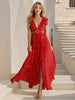 Red Ruffle Cutout Maxi Dress with Front Slit