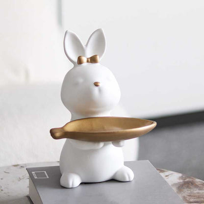 White and Gold Rabbit Resin Tray Key Storage Ornament