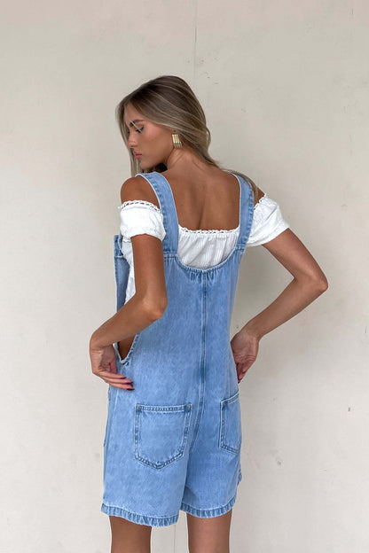 Dual Pocket Denim Overall Casual Summer Denim Onesie
