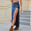 high slit denim long skirt