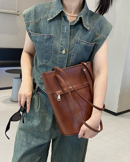 Women’s Leather Shoulder Bucket Purse