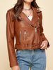 Women PU Cropped Leather Biker Jacket
