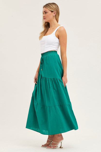 long pleated skirt Ruffle Hem Knot