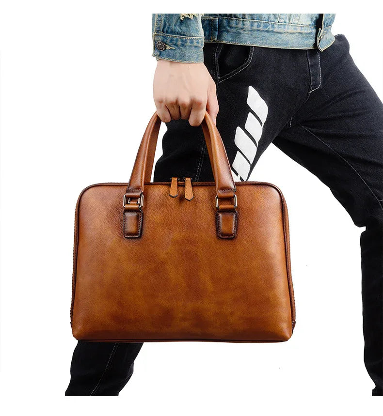 Leather messenger bag for men office travel