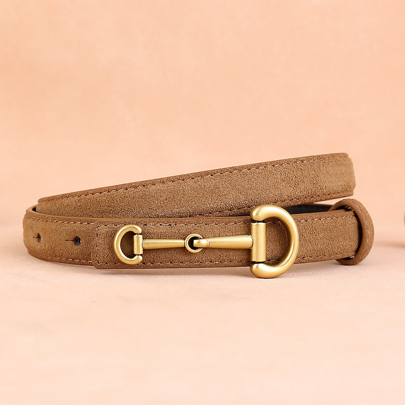 Women’s Suede Leather Horsebit Belt in Cowhide