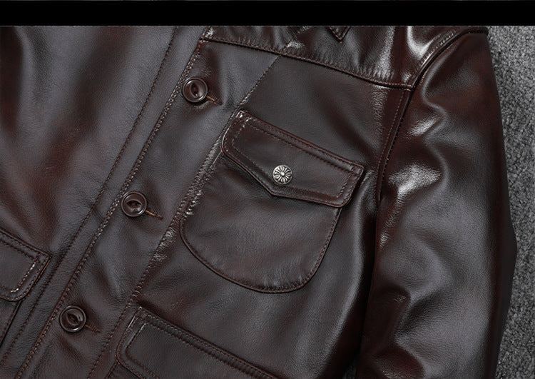 Men’s Genuine Leather Aviator Jacket Wax Finish Flight Style