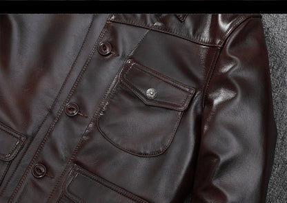Men’s Genuine Leather Aviator Jacket Wax Finish Flight Style