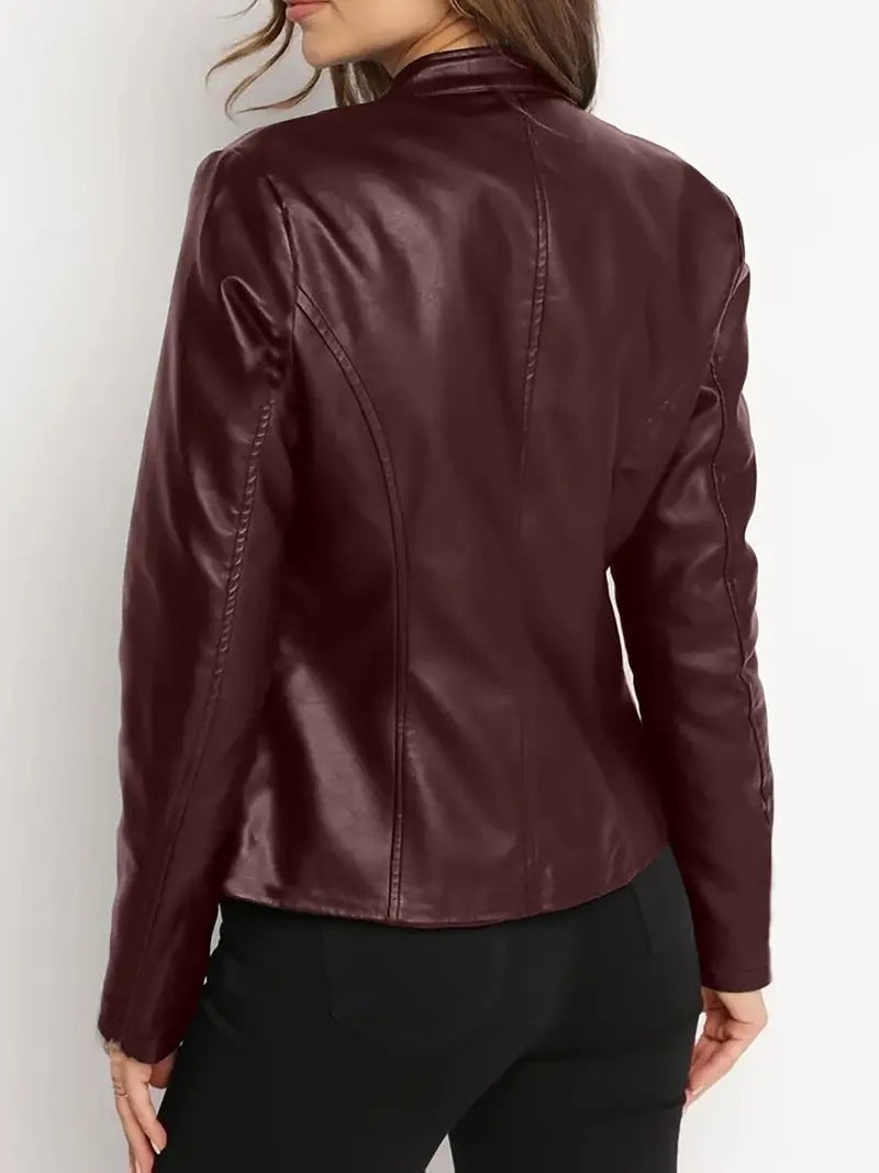 Plus Size Women’s PU Leather Biker Jacket