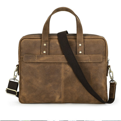 Men Leather Office Briefcase with Trolley Sleeve