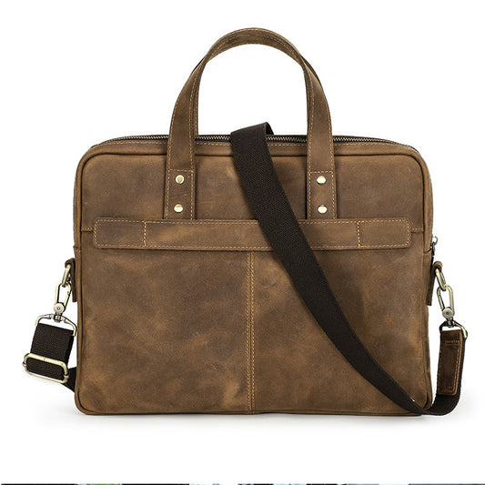Men Leather Office Briefcase with Trolley Sleeve