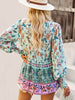 Tassel tie boho blouse with patchwork floral panels
