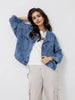oversized denim jacket women dual pocket
