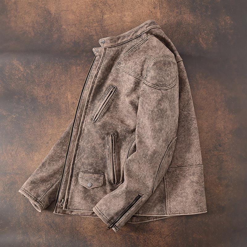 Men Tumbled Cowhide Leather Jacket