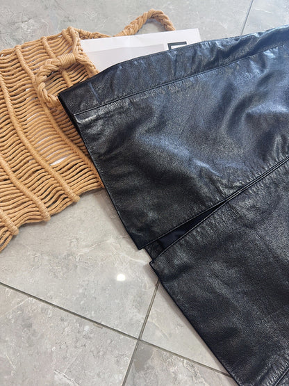 Genuine Leather Mini Skirt High Waist Slit