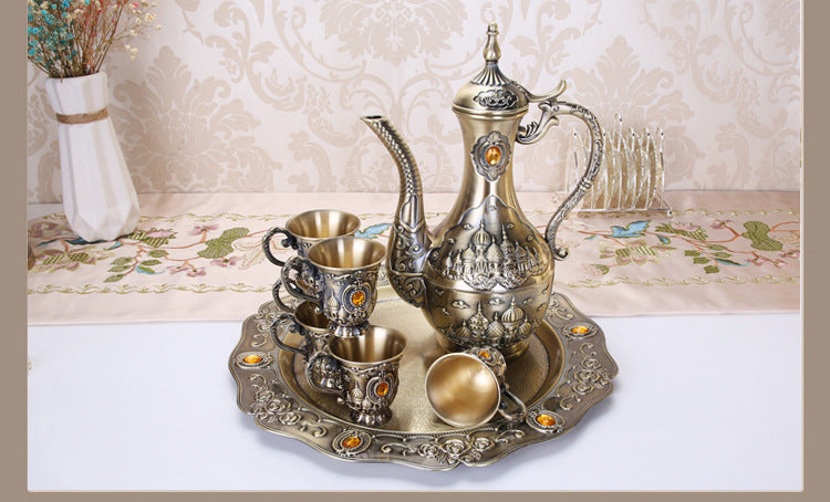 Retro Bronze Wine Set with Tray Palace Design