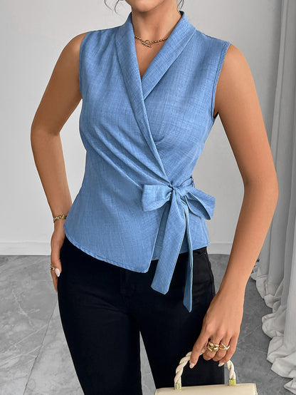 Women's Lapel Collar Wrap Crop Top Workwear Vest