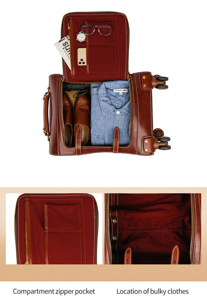 Leather Carry On Suitcase Trolley Case with Spinner Wheels