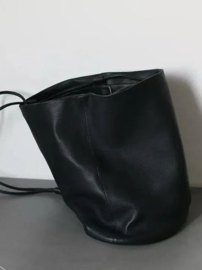 Black Leather Bucket Backpack Purse