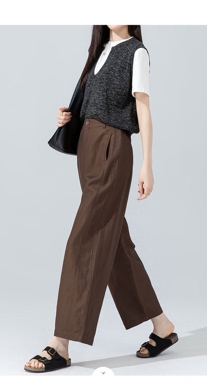 Women’s linen pants with cropped wide leg drape