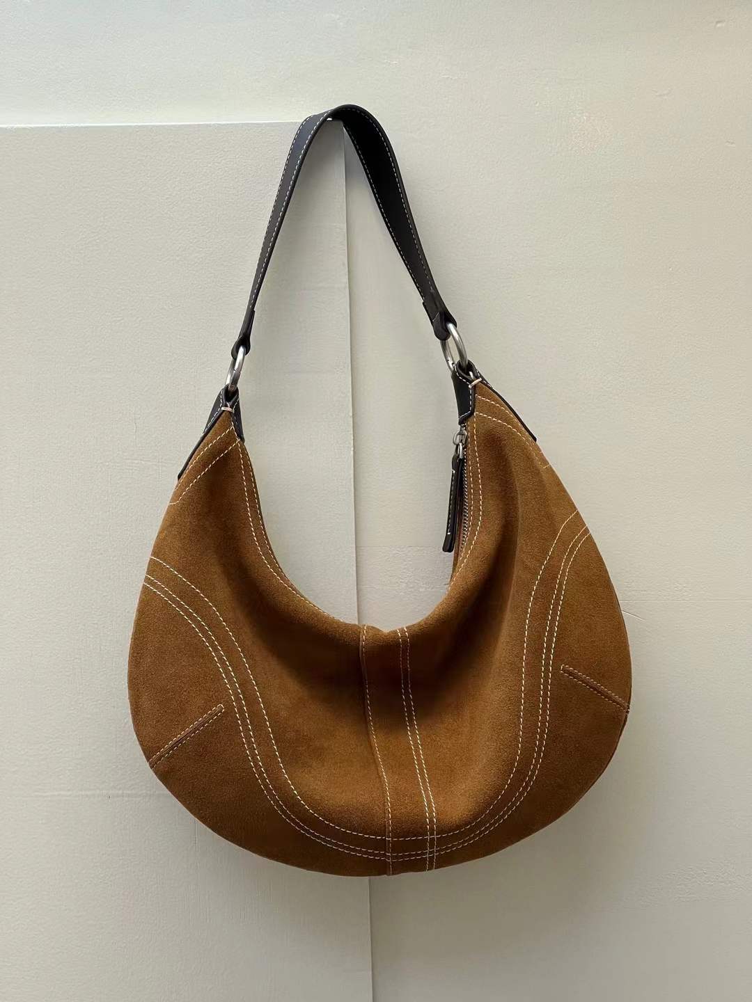 Suede Leather Underarm Crescent Shoulder Bag