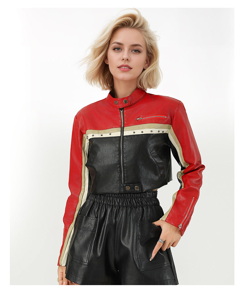 Cropped Faux Leather Biker Jacket for Women Moto Style