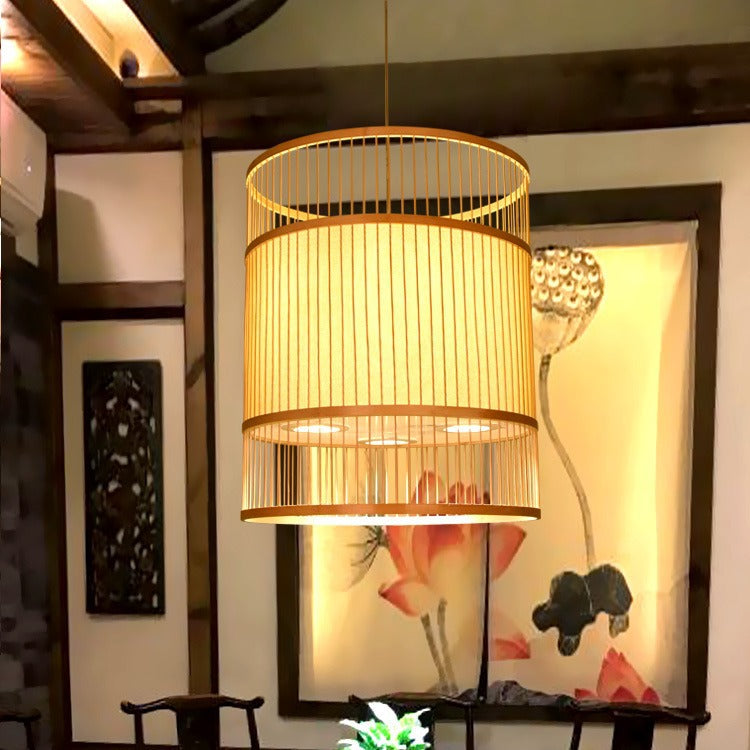 Modern bamboo weaving cylinder chandelier