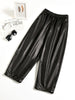 Women Black Genuine Leather Baggy Pants Loose Fit Wide Leg