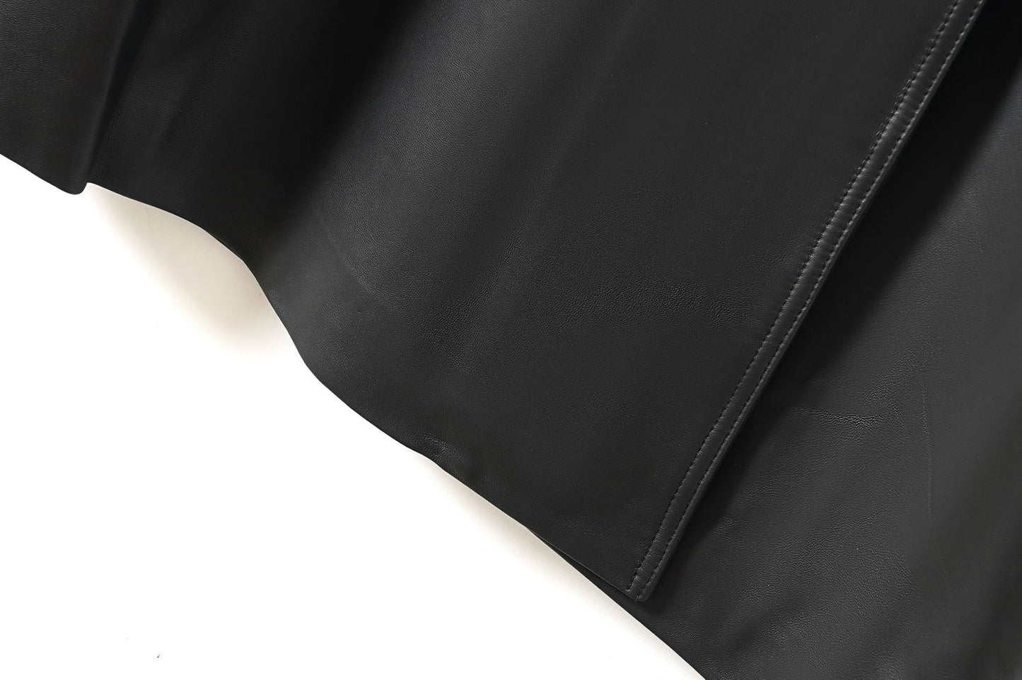 Women Leather Trench Coat Double-Breasted Long Belted