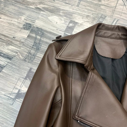 Women Genuine Sheepskin Leather Slim Moto Jacket