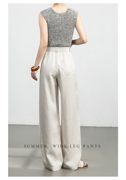 High waist wide leg linen pants for women