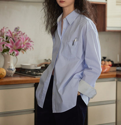 Women's Drop Shoulder Long Sleeve Striped Shirt