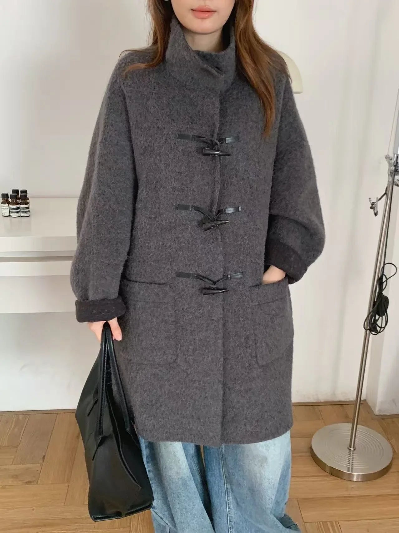 Women’s Alpaca Wool Horn-Button Mid Coat 1 S