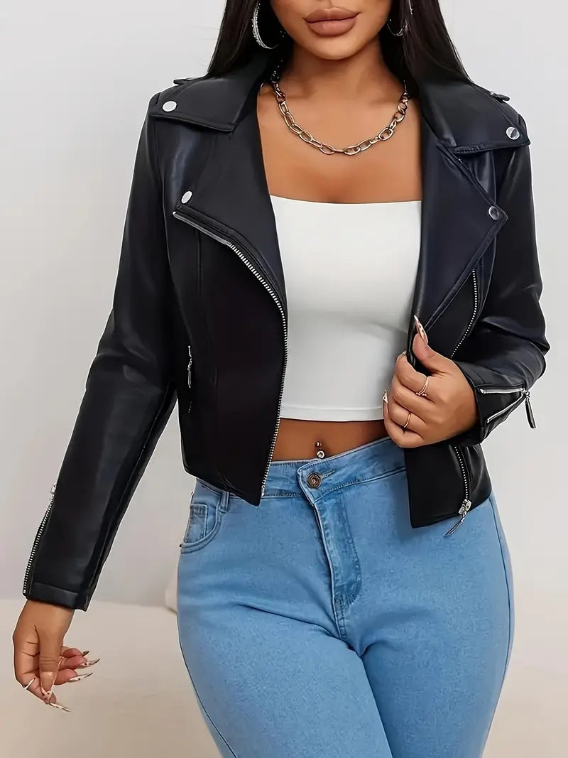 Women Faux Leather Biker Moto Jacket
